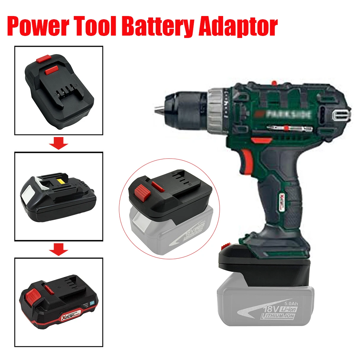 Konwerter Baterii Makita 18V Li-ion na Lidl Parkside X20V do Elektronarzędzi Akumulatorowych (BEZ Baterii)