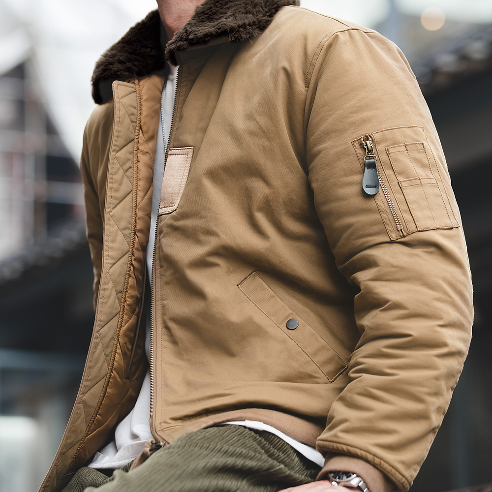 Maden Vintage B15 Bomber Jacket dla mężczyzn Faux Rabbit Fur Lapel Signature Arm Pocket Winter Thickened Warm Windproof Coat Parkas
