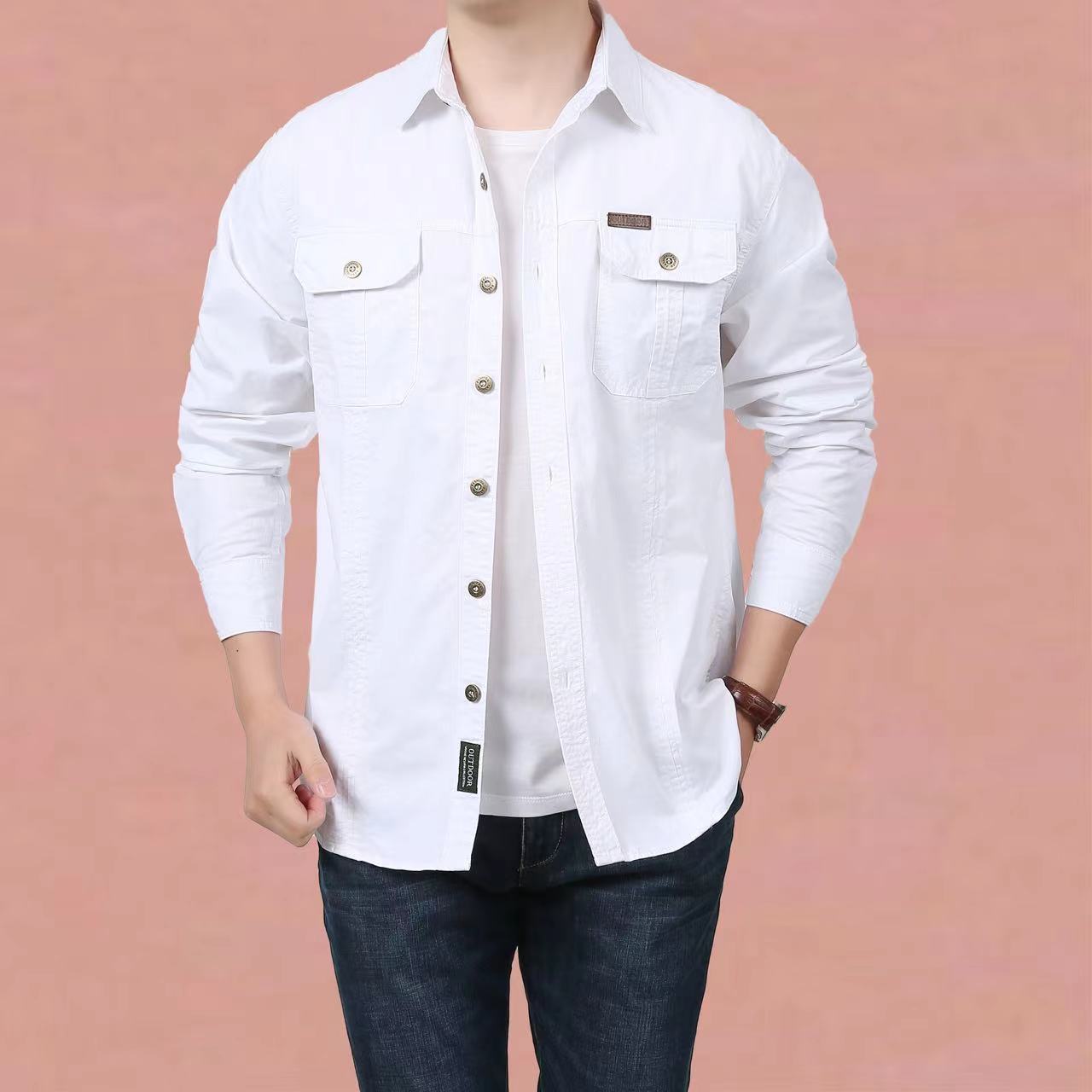Reine Baumwolle Casual Shirt Männer Oversize Lose Langarm Cargo Shirts männer Kleidung Hohe Qualität Solide Werkzeug Hemd 6XL A2F1388