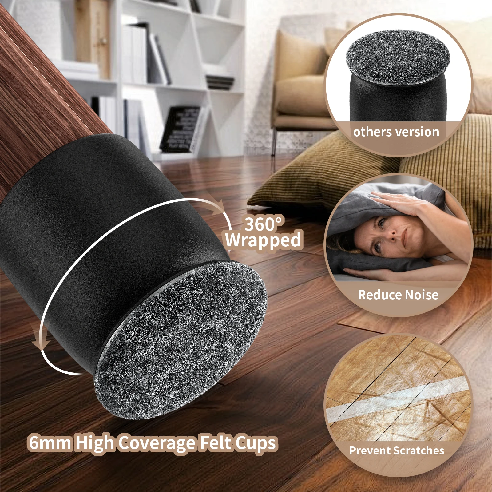 Protetor de chão para perna de cadeira, 8 peças, capa de feltro diagonal com envoltório grosso, almofadas de feltro, pés de mesa de móveis de silicone para madeira dura