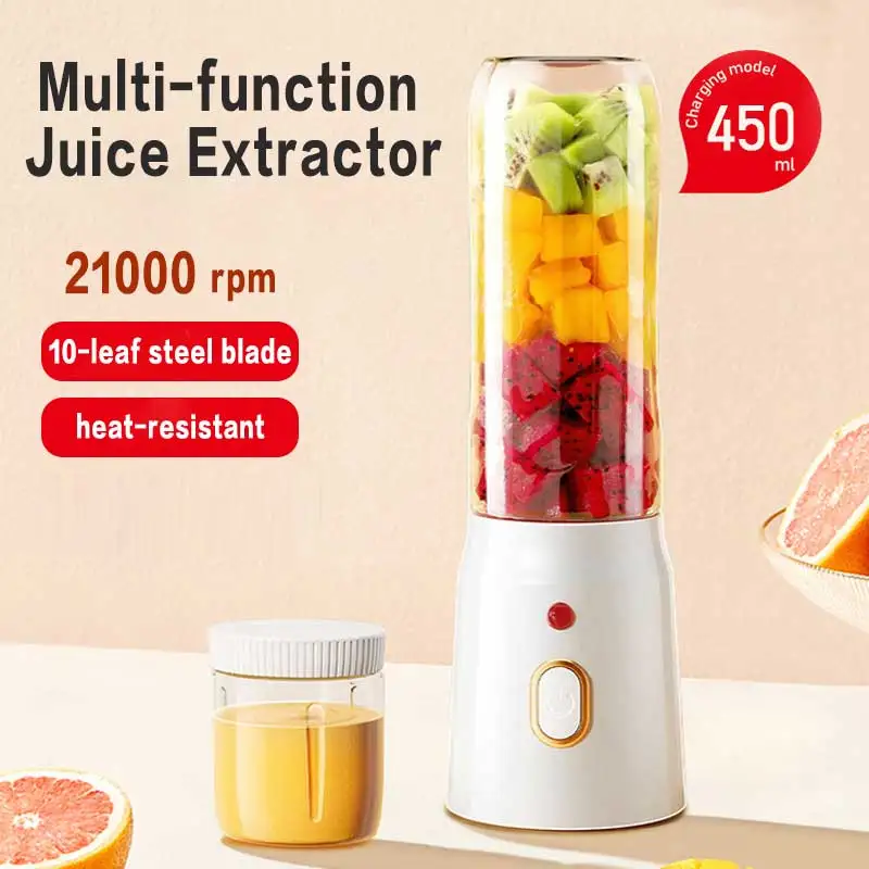 Przenośny bezprzewodowy blender Sokowirówka 450 ml Elektryczna sokowirówka USB Akumulatorowy kubek na sok z cytryny i pomarańczy Blender do smoothie