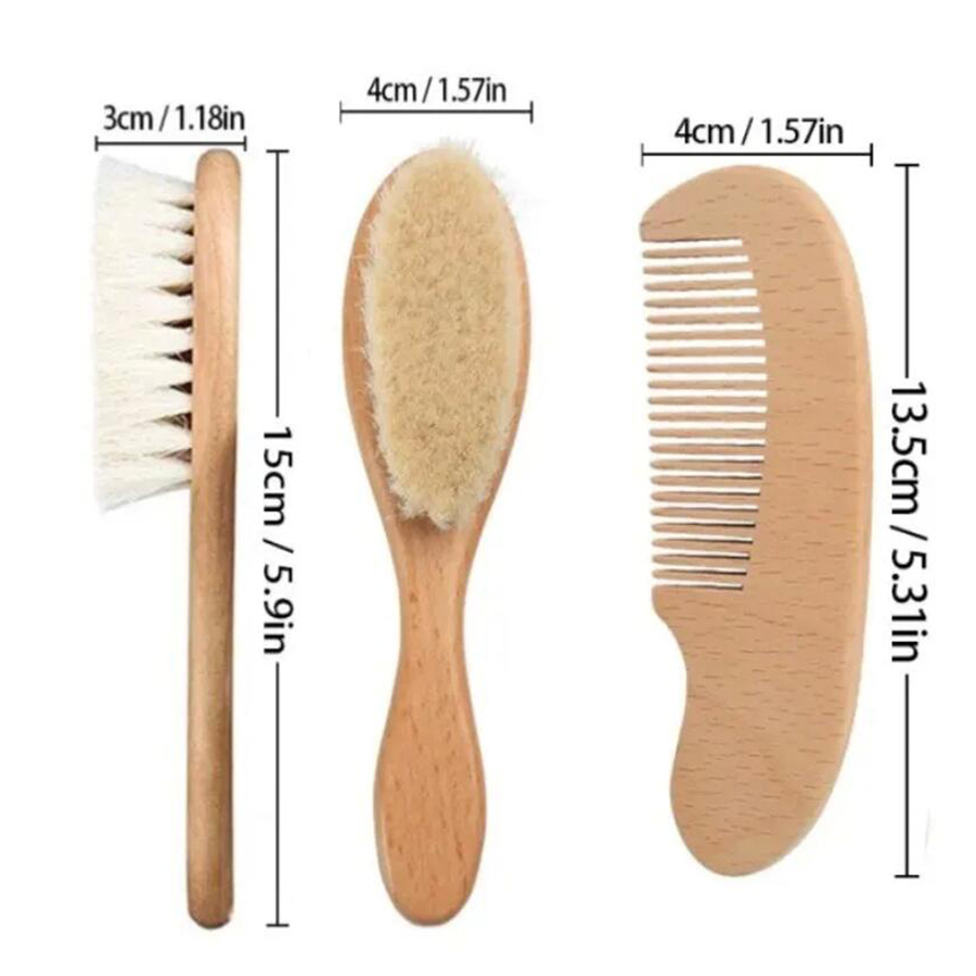 2pcs 아기 빗 세트 베이비 케어 헤어 브러시 너도밤 나무 부드러운 양모 나무 빗 신생아 마사지 베이비 샤워 및 선물 아기 머리 진정