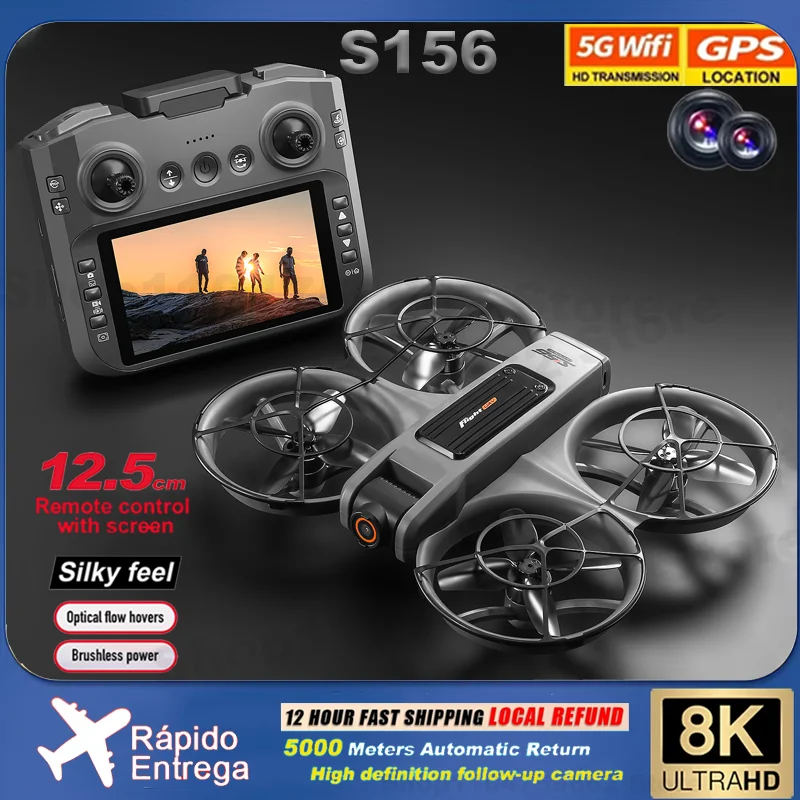 S156 MINI Drone 8K HD Câmeras duplas 360 °   Ver 5G WiFi GPS Brushless Motors Evitar Obstáculos Dobrável Quadcopter Droens Toy Gift