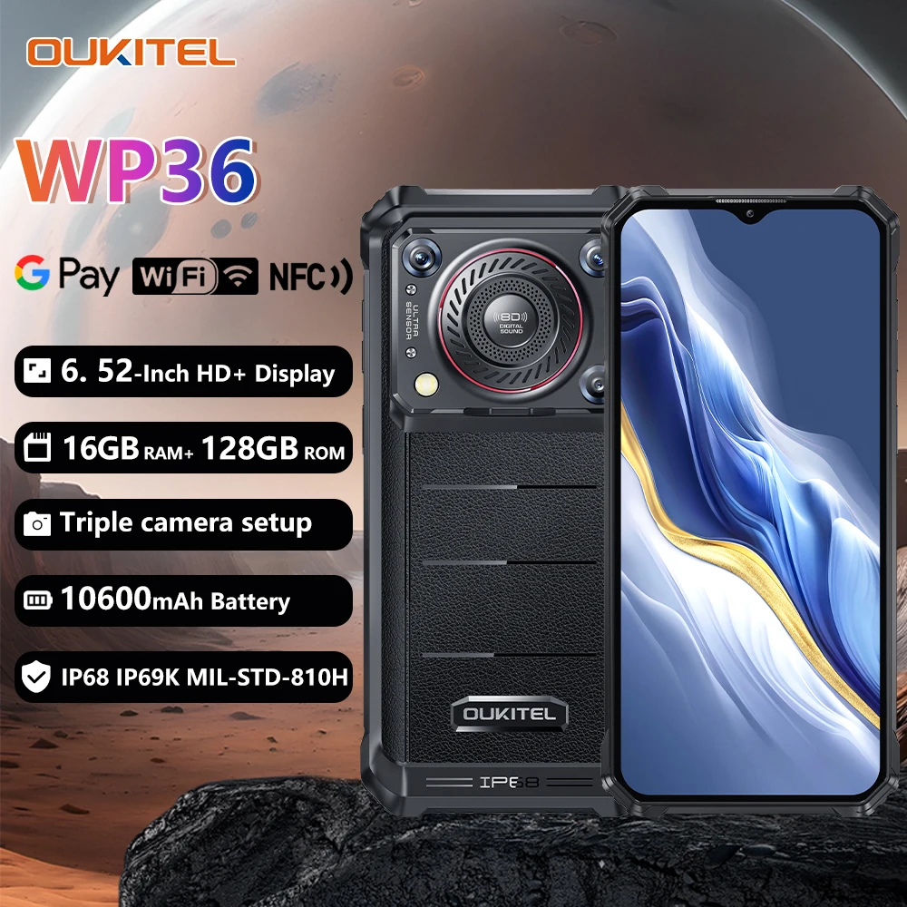 [Estreia mundial] Oukitel WP36 Smartphone robusto 10600mAh 6,52 "HD + celular 16GB 128GB Celular Android 13 Câmera de 13MP