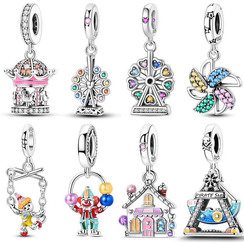 925 Sterling Silver Charms Beads Amusement Park Ferris Wheel Pirate Ship Carousel Charm Pendants For Women DIY Bracelet Jewelry