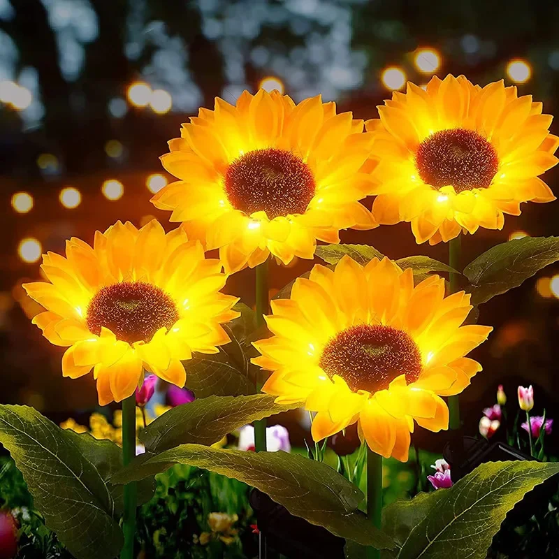 LED Solar Sunflower Outdoor Lawn Light IP65 Waterproof Pathway Yard Wedding Holiday Garden Decoration Solar Flowers Lamp