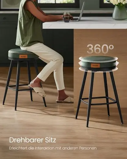 VASAGLE Barhocker (Set, 2er), drehbar, Kunstleder, 120 kg belastbar