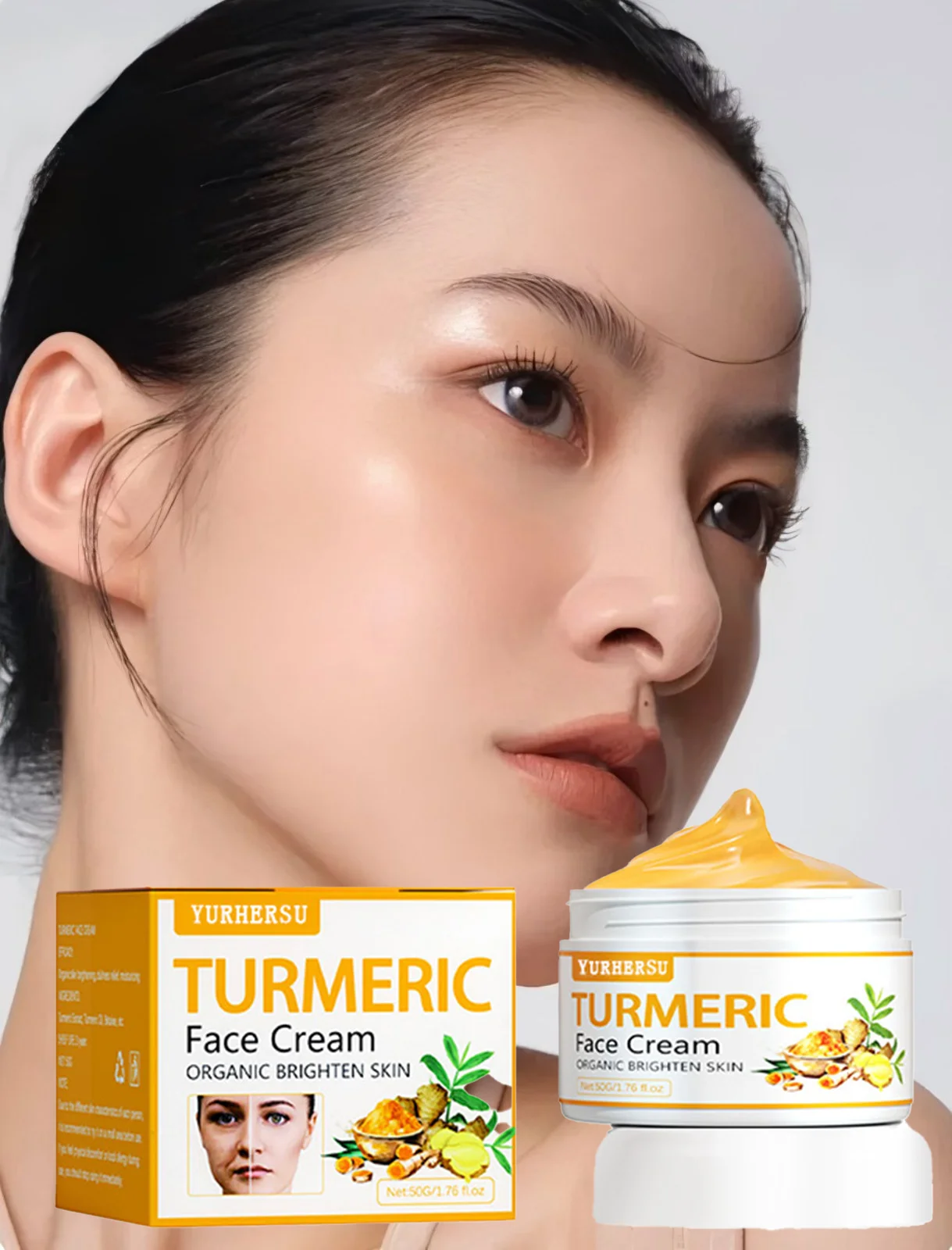 Creme anti-acne de cúrcuma, desbota cicatrizes e manchas escuras, para pele gorda e maçante, tratamento iluminador de cuidados faciais com cúrcuma, 50ml