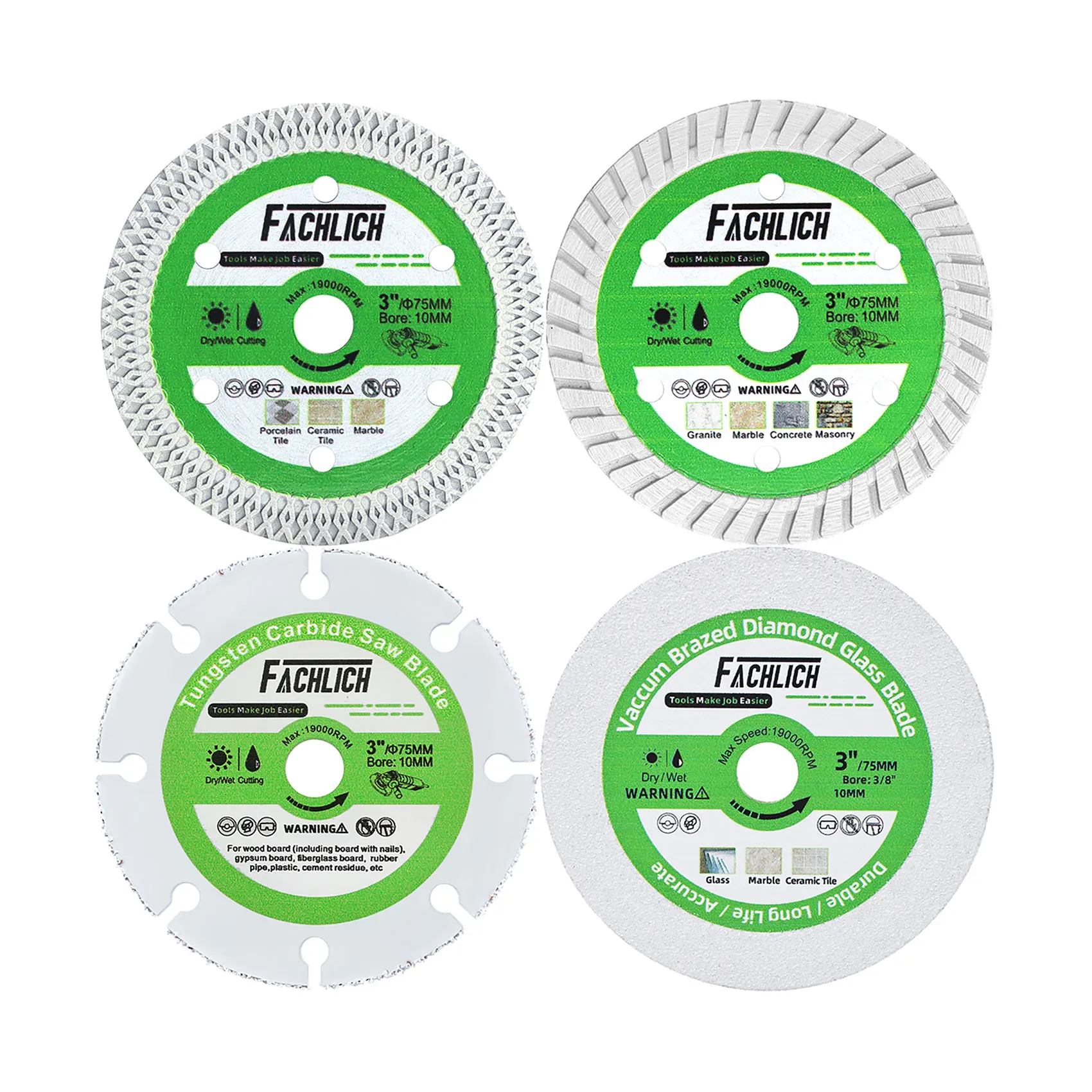 FACHLICH Dia75mm Mini amoladora disco de corte madera PVC azulejo mármol hormigón Metal aluminio vidrio 3 pulgadas Bore10mm hoja de sierra herramienta de mano