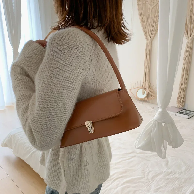 Modna damska torba na ramię w stylu retro Prosta torebka w jednolitym kolorze Vintage torba pod pachami