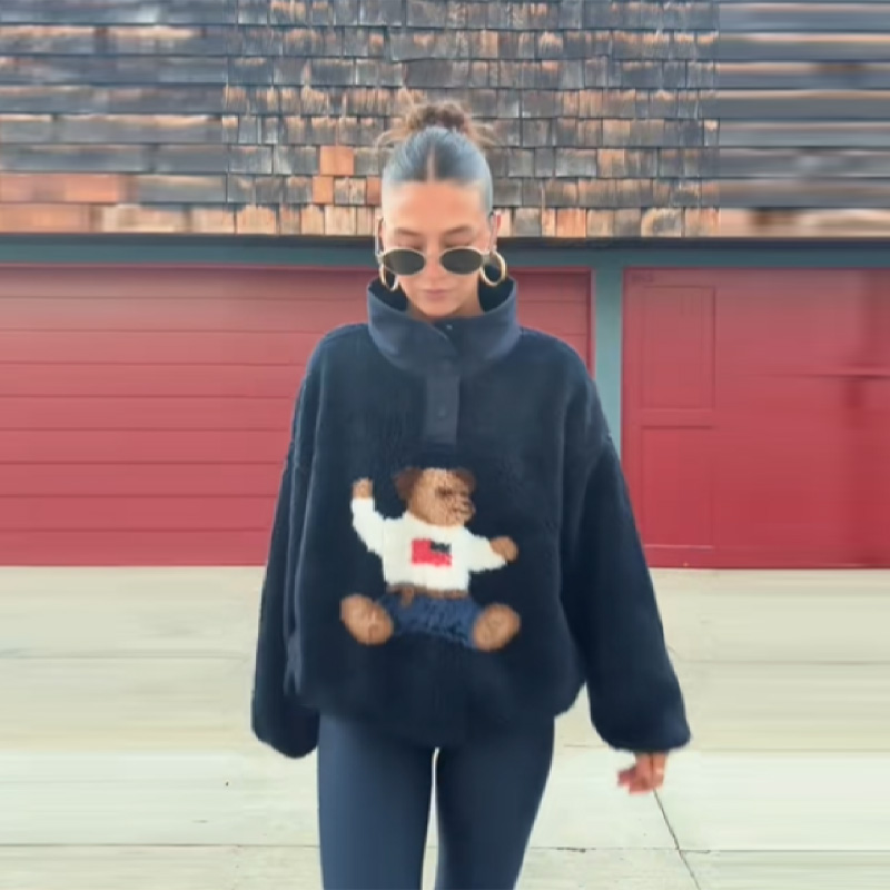 Herbst Winter Weiche Cartoon Bär Lamm Jacke Für Frauen Stehen Neck Langarm Lose Mantel 2025, Neue Dame Warme Dicke Outwears
