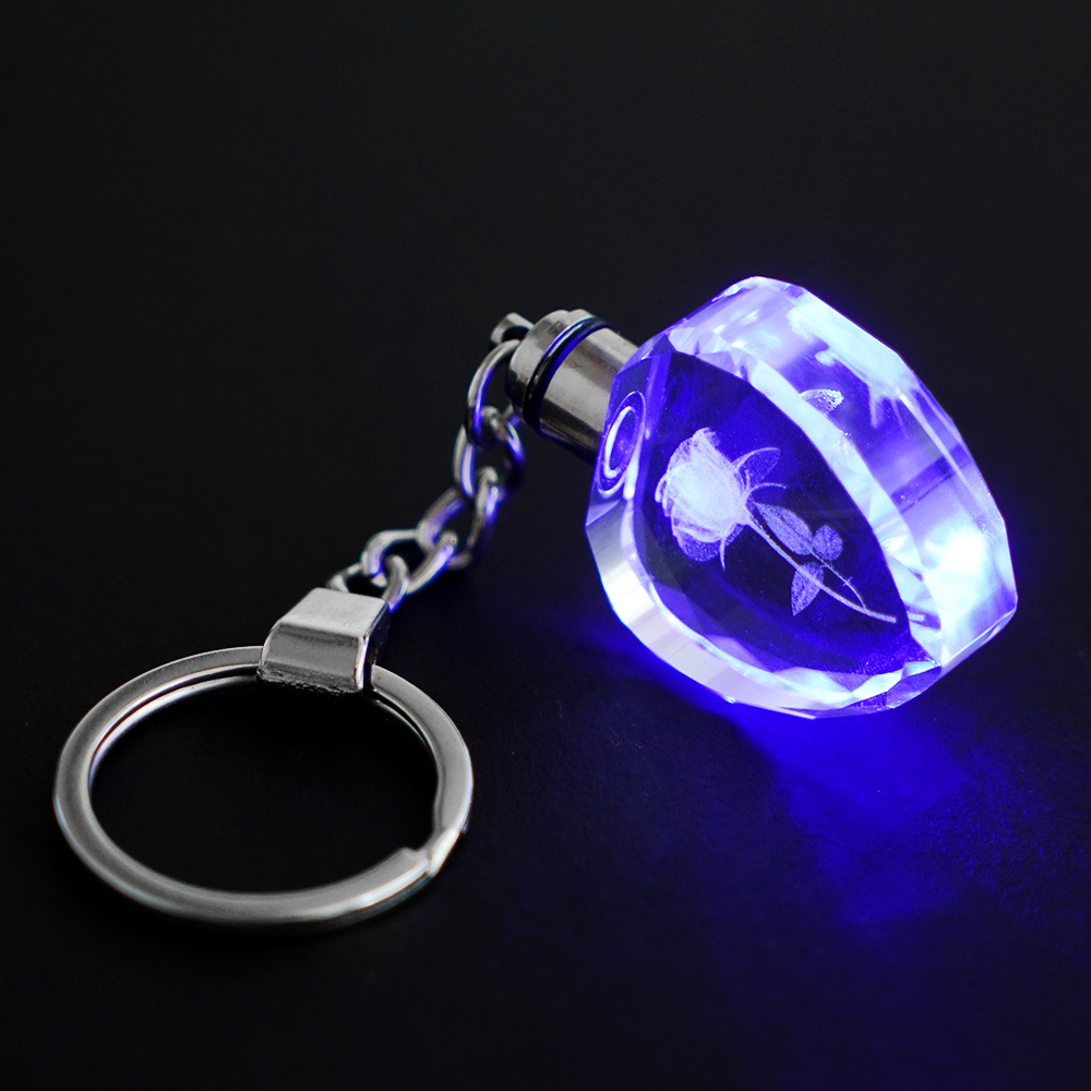 Moda colorida fada rosa flor padrão amor forma cristal strass led luz chaveiro amante chaveiro jóias
