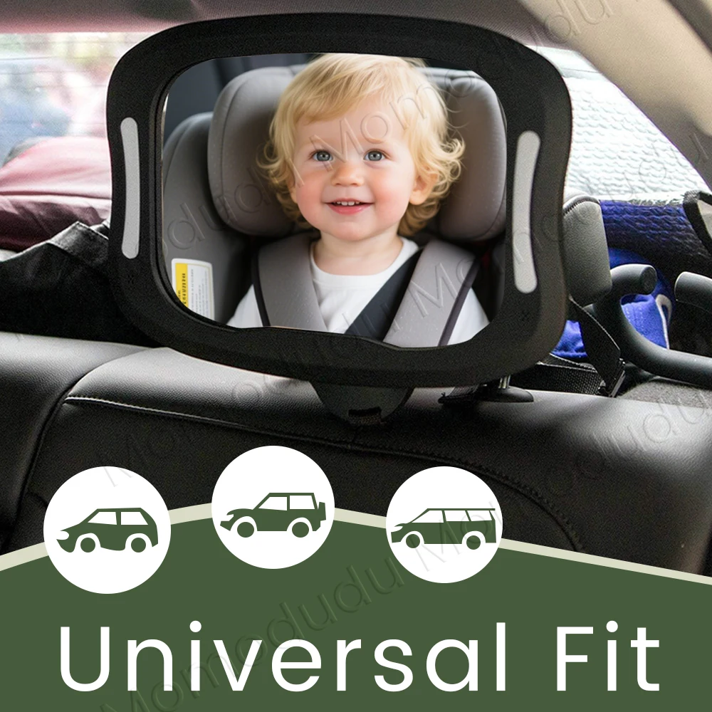 Miroir de voiture pour bébé LED avec télécommande lumière LED douce 360 °   Acrylique incassable à rotation pour une visualisation claire, s'adapte à tous les véhicules