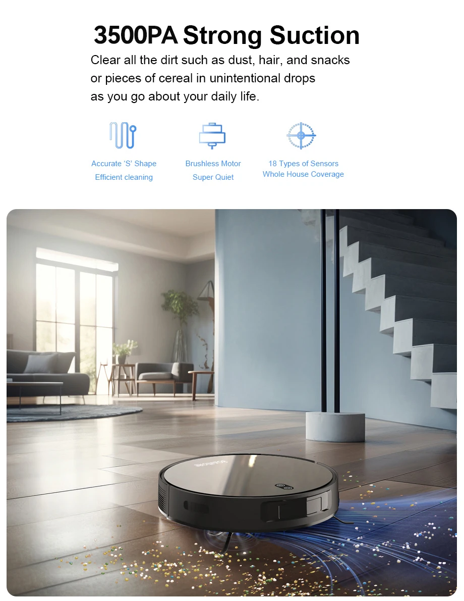 Robot aspirador Combo Mop, succión Robótica de 3500PA, Control WiFi/voz, recarga automática, pelo de mascota para Robot aspirador doméstico