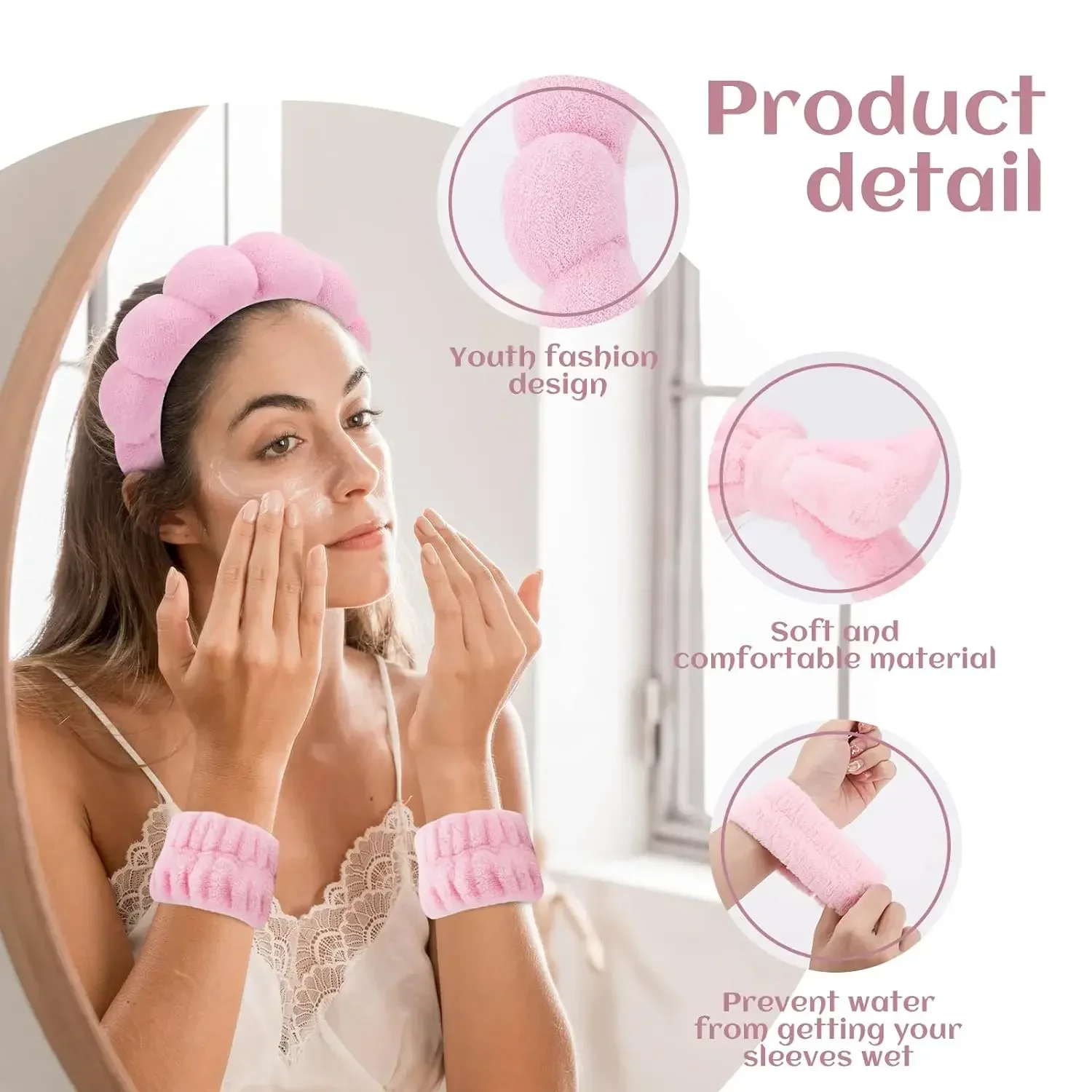 4 pçs lavagem rosto headbands para mulheres inchado esponja faixas de cabelo manguito à prova dwaterproof água pulseiras absorventes feminino acessórios para o cabelo conjunto