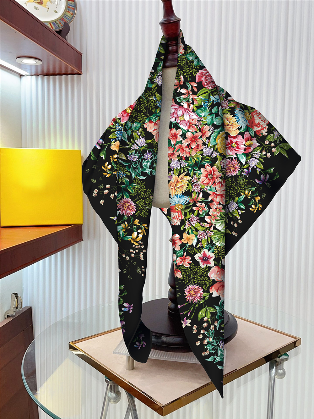 Bufanda de seda con estampado de árboles para mujer, pañuelo cuadrado para la cabeza, chales de playa, hijab, sjaal, 90CM