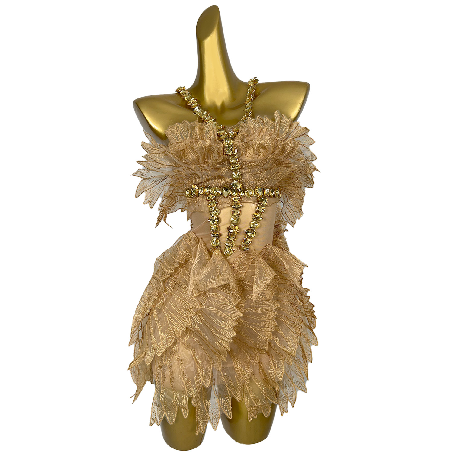 Gold Cicada Wings Dress Shinny Crystal Birthday Party Dresses Women Stage Performance Costume Formal Prom Evening Dress Jinchan