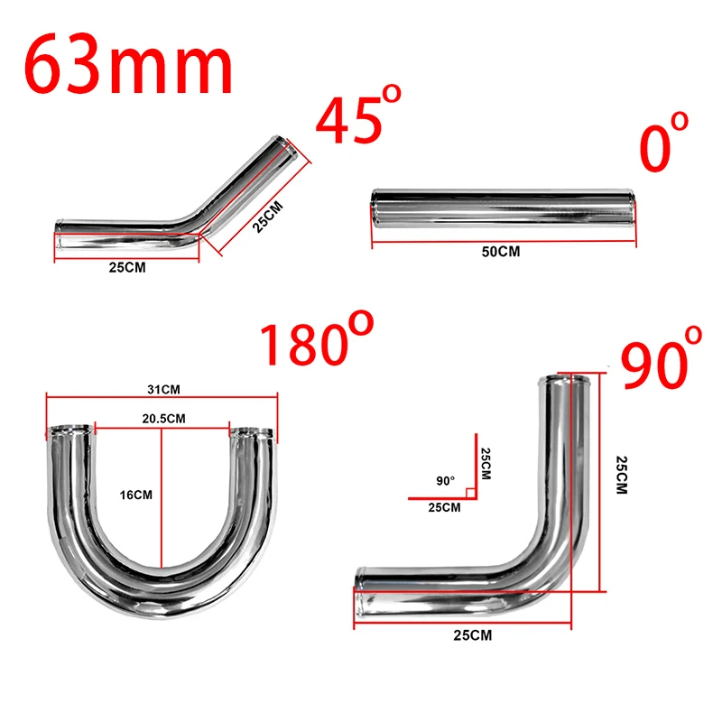0/45/90/180 degree aluminum tube universal 2.5 Inch  "63mm Intercooler  cold intake pipe racing turbo high flow