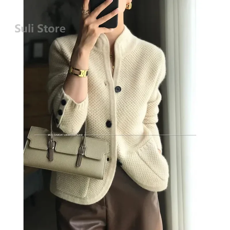 Herbst Winter Neue Verdickte Strickjacke Frauen Stehen Neck Pullover Pullover Lose Stricken Basis Pullover Jacke