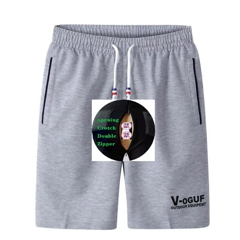 Mở Croch Quần Jean Nam Mùa Hè Cướp Biển Quần Short Quần Sọt Thun Bên Túi Chống Trộm Dây Kéo Cổ Thể Thao Rời Nam quần Lớn