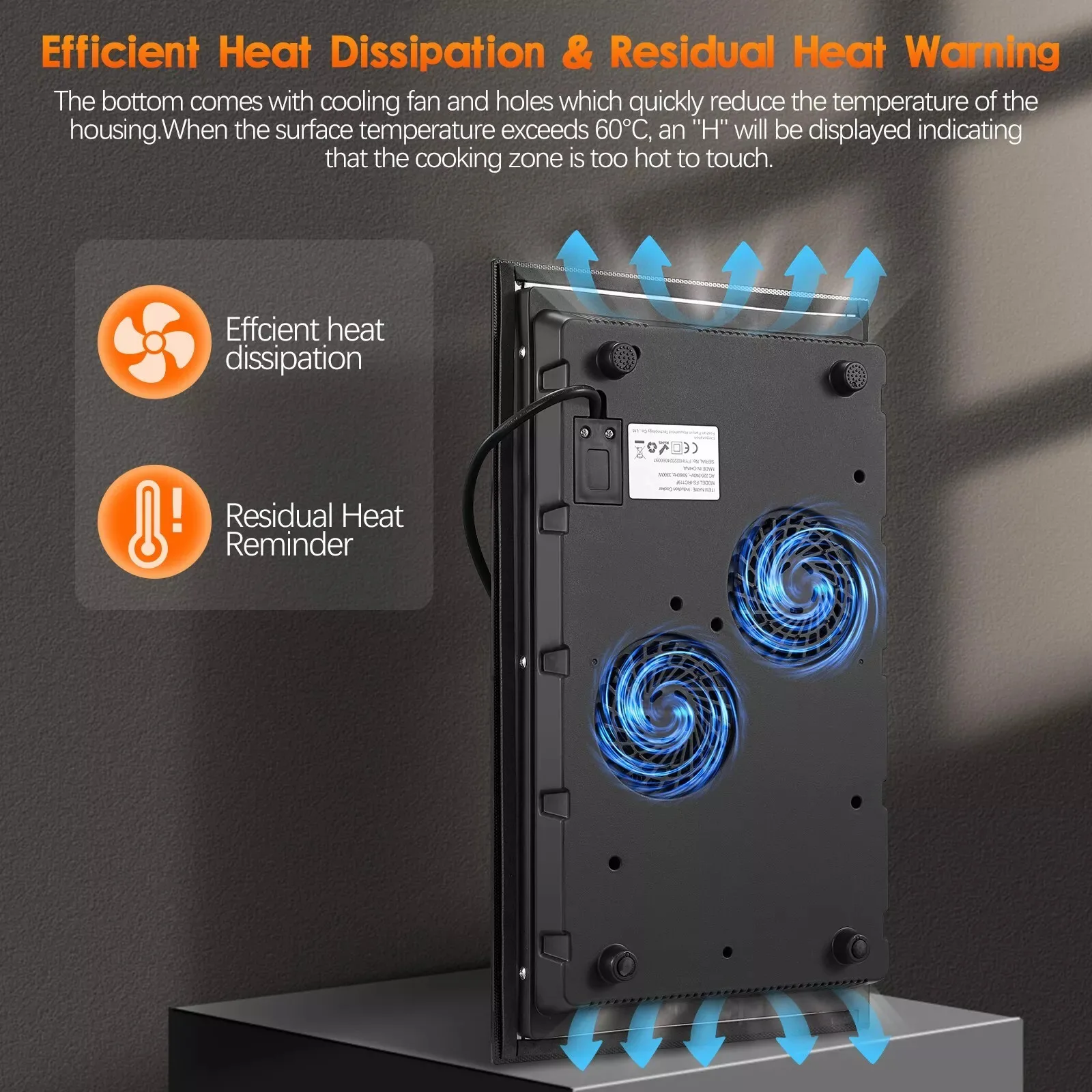 KICHPOWER 30cm 2 plaques 1-99 Min Min Min Min Min Timer Touch Control 3300W Plaque de cuisson à induction