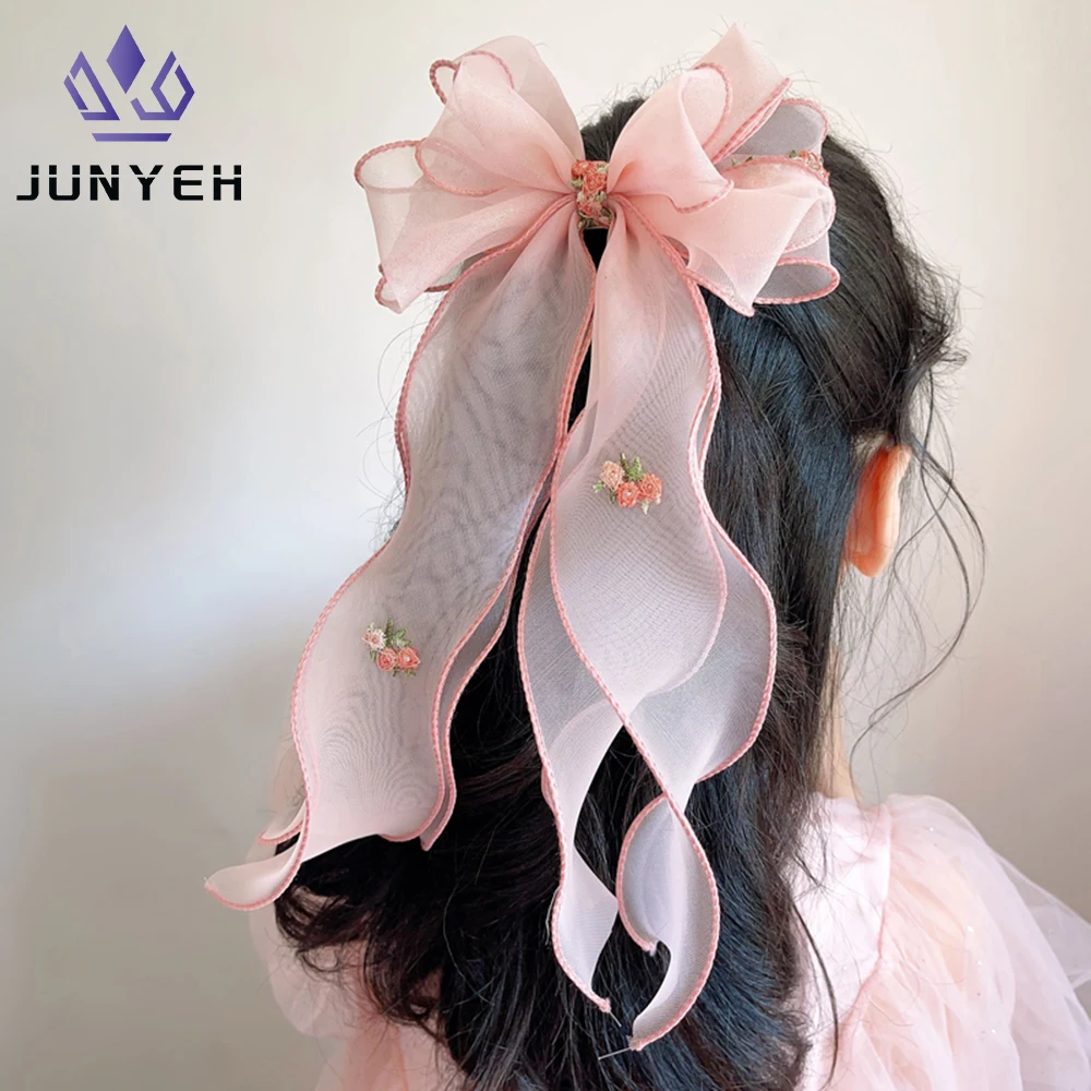 Horquilla trenzada coreana para niños, accesorios florales bordados para el cabello, tocado de cola de caballo para niña de princesa, Clip superior para niños