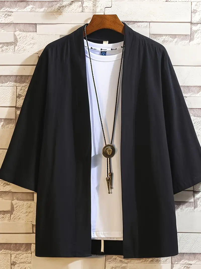 Camisa tipo kimono ligera para hombre, cárdigan con frente abierto de siete mangas, albornoz Yukata de estilo japonés, ropa samurái