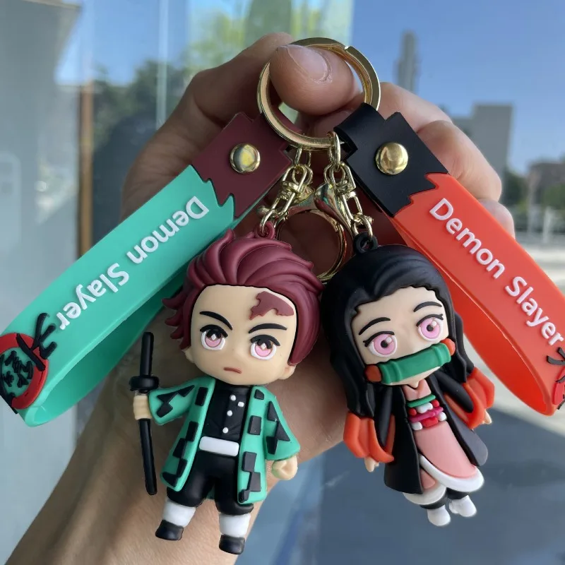 Simpatico cartone animato Ghost Slayer Portachiavi per auto in silicone Ciondolo per borsa per bambola anime Coppia appesa Decorazione Ciondolo per zaino per auto