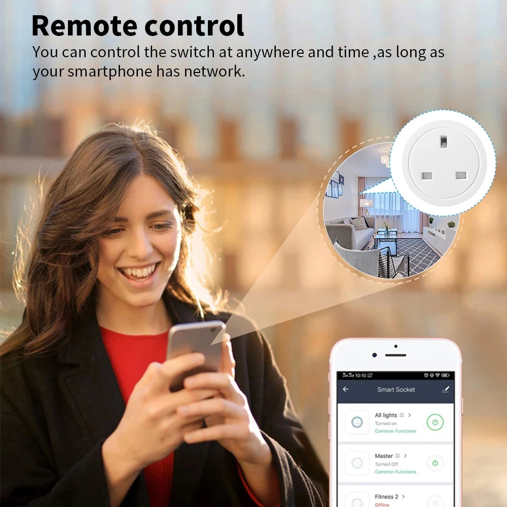 Enchufe inteligente Zigbee de 20A para el Reino Unido, Minitoma inalámbrica con Monitor de energía de corriente, Compatible con Alexa, Google Home, Tuya Hub