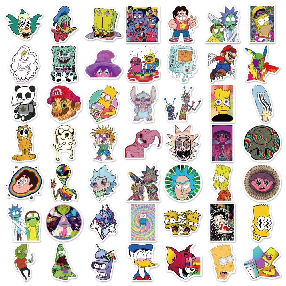 52PCS New Psychedelic Cartoon Graffiti Stickers Waterproof Scooter Laptop Luggage Stickers Wholesale