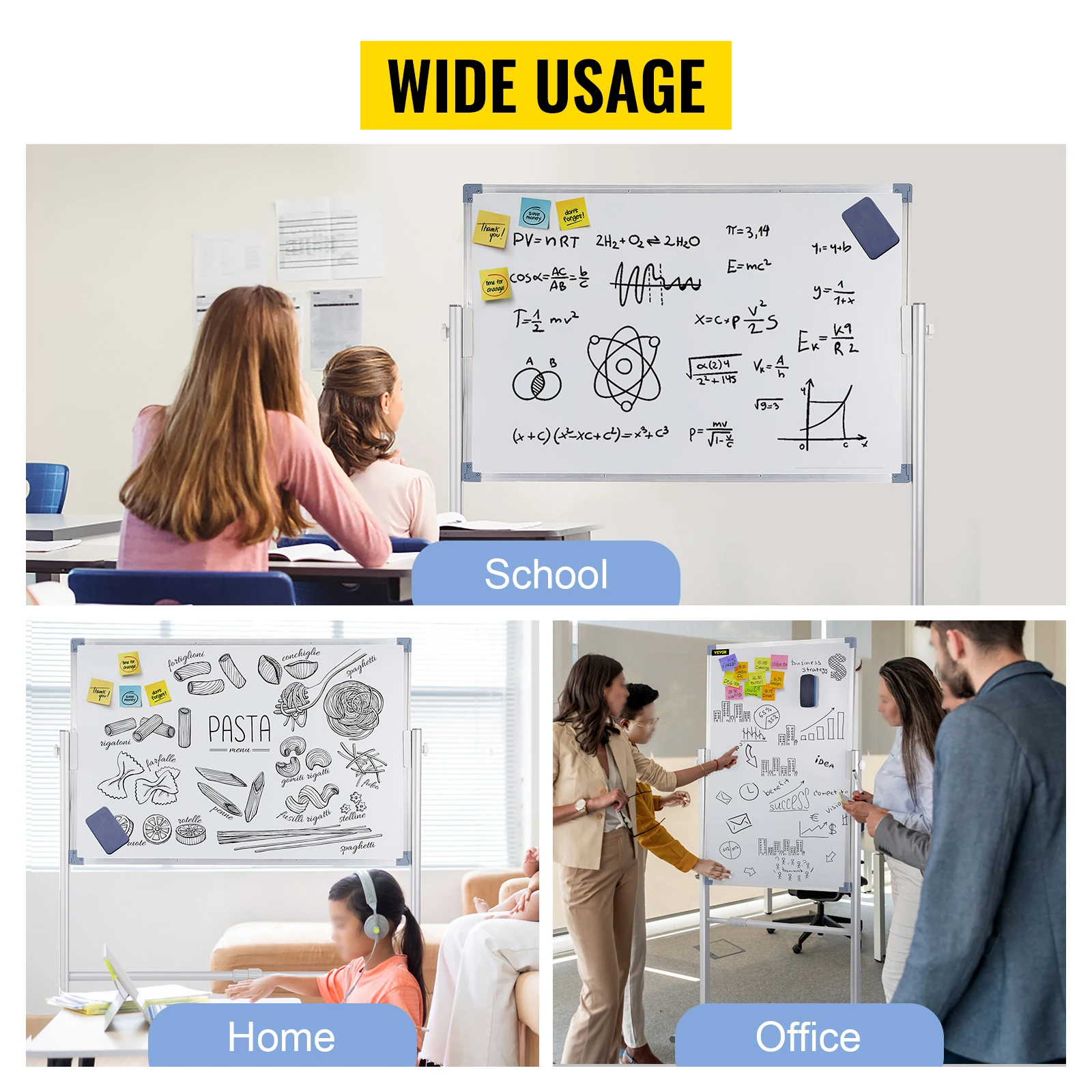 VEVOR Mobile Magnetic Whiteboard 36 x 24 Inch Double Sided 360 Degree Reversible Rolling Dry Erase Board Height Adjustable
