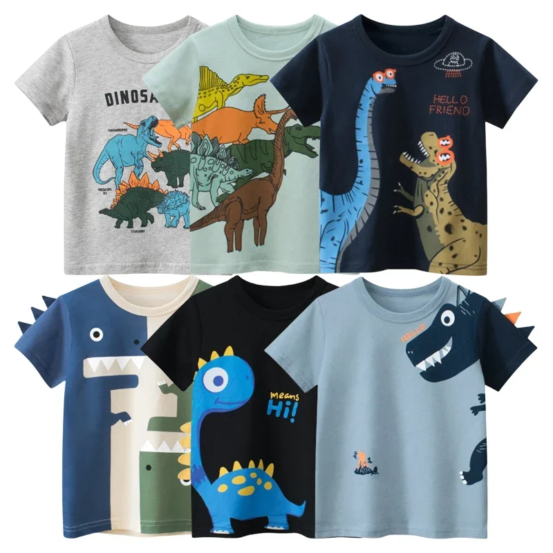 Dropshipping 2025 Summer New Children's Clothing Cartoon Dinosaur T-Shirts for Boys Tops Short Sleeve O-Neck Cotton Kids Clothes