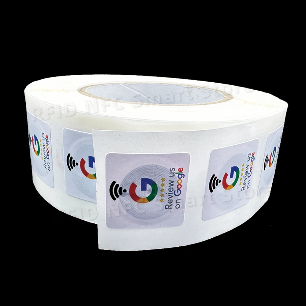 Etiquetas NFC 30mm Adesivos de Revisão de Google à prova d'água 504Bytes NFC215 Chip NFC Tap Review Sticker Revisão de nós no Google Sticker