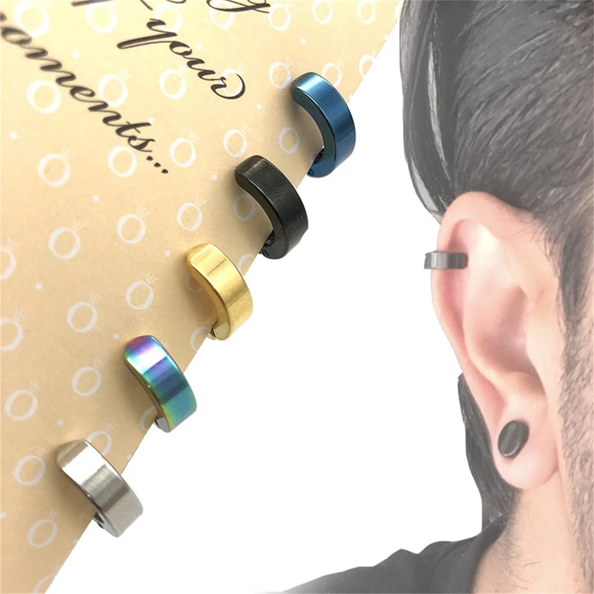 2 uds 316L pendiente de puño de acero inoxidable de moda, pendiente de aro sin perforación Clip en pendiente pendiente de Piercing falso aro