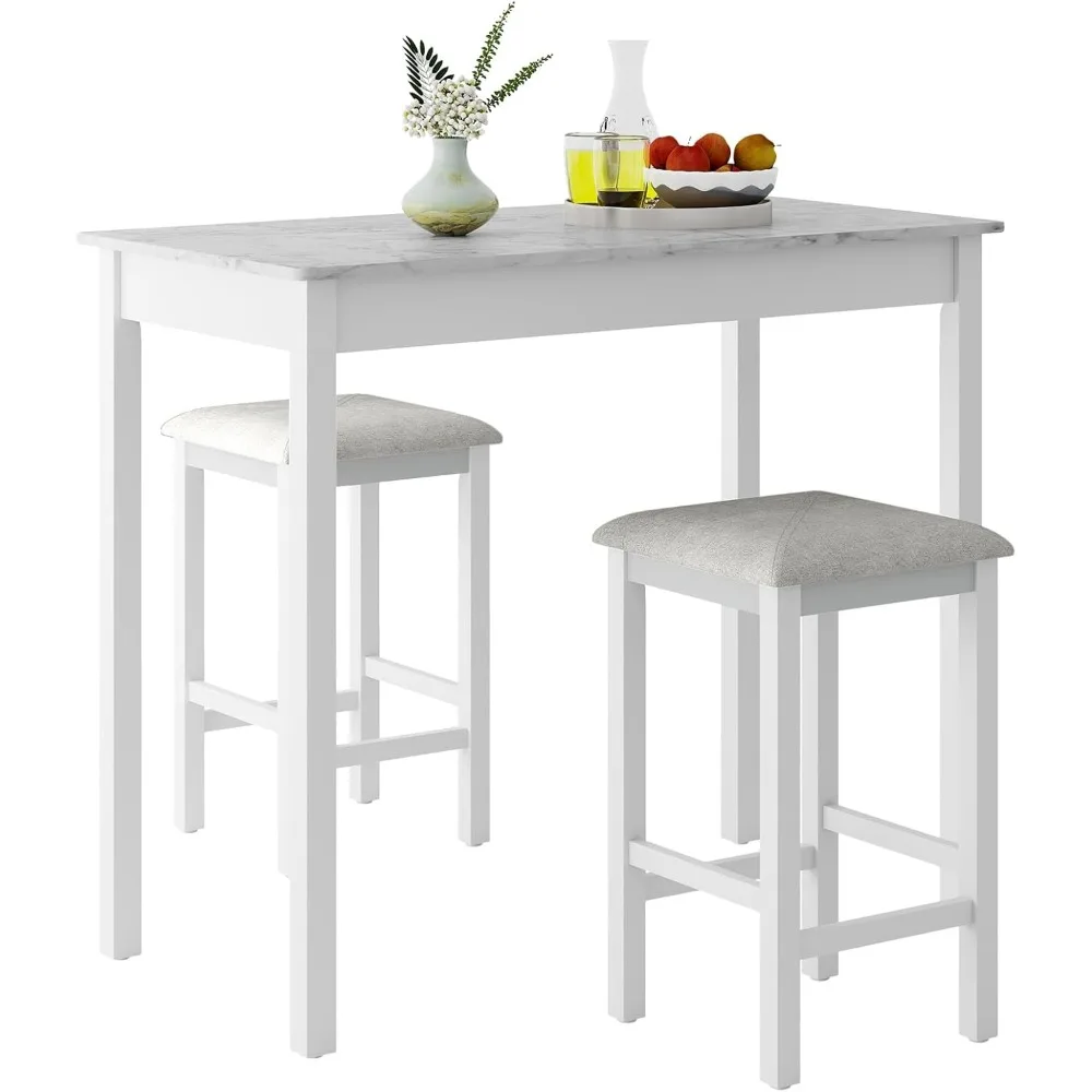 3-Piece Dining Table Set, Counter-Height Bar Table with 2 Upholstered Bar Stools, Rubber Wood Legs, Anti-Slip Foot Pads,