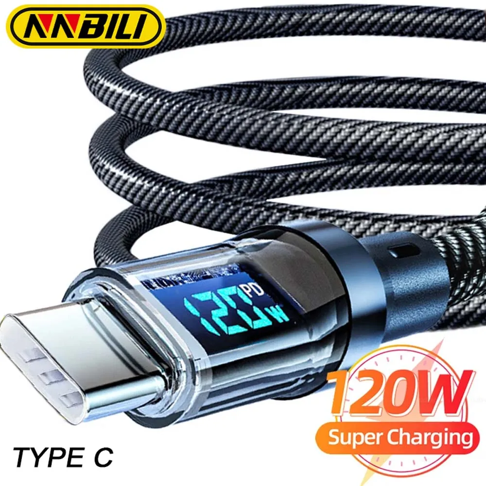 NNBILI Cavo USB C da 120 W Ricarica super veloce Tipo C Display digitale Cavo dati di ricarica per telefono per Xiaomi Samsung Huawei