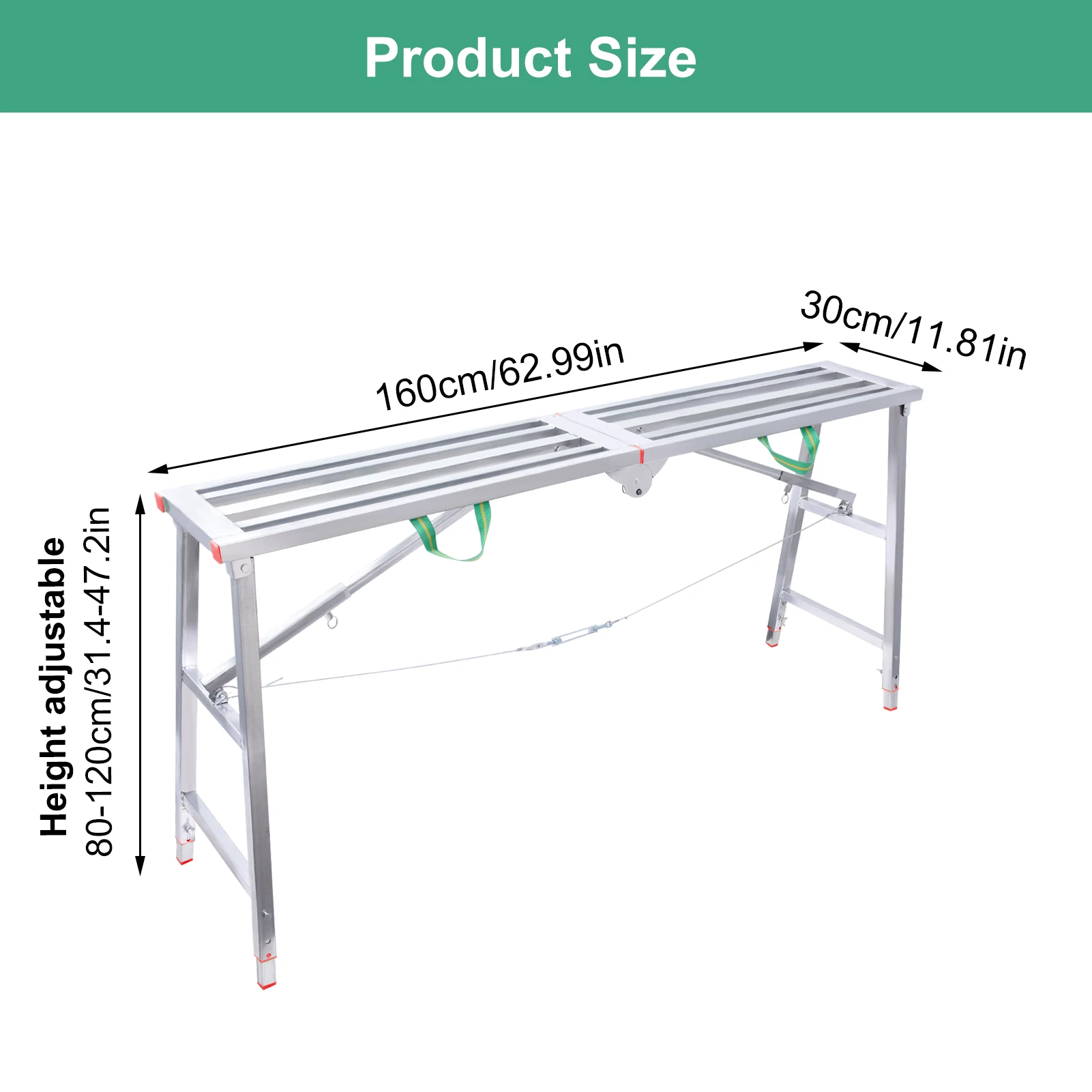 Heavy Duty Workbench Scaffold Ladder, Height Adjustable with Handle, 400kg Load for Car Washing & Maintenance