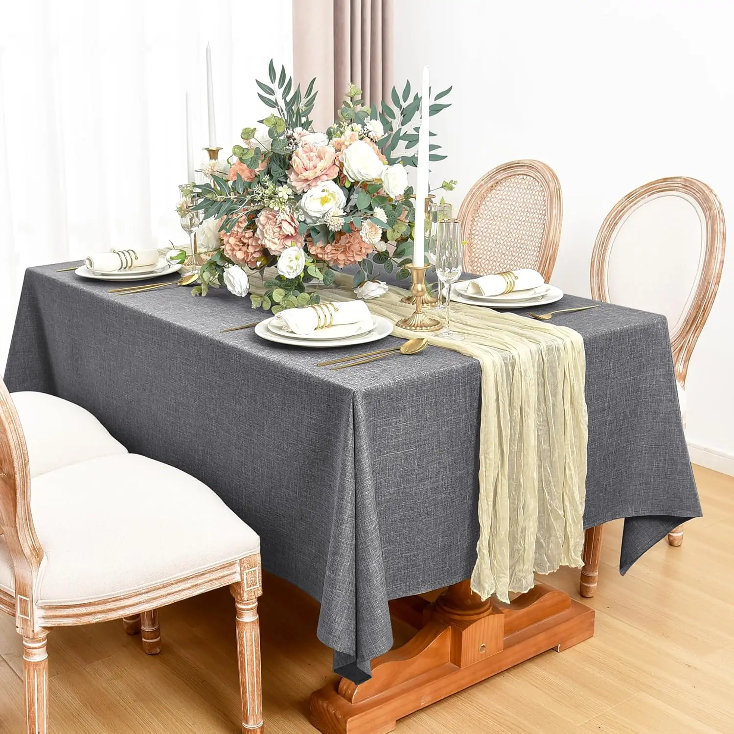 Mantel Vintage rectangular de algodón y lino, mantel gris caqui para Navidad, boda, banquete, comedor, decoración, cubierta de mesa