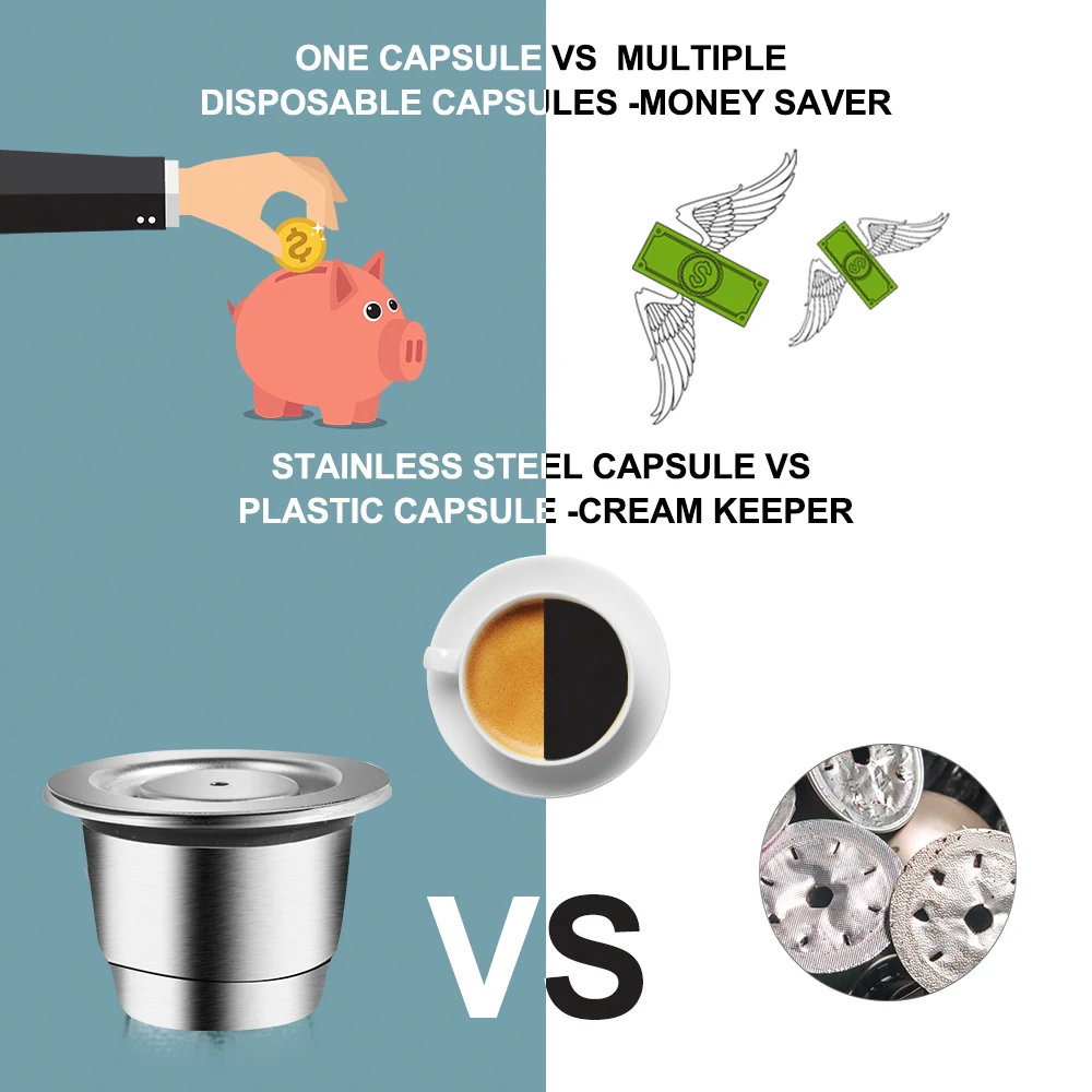 Cápsula de café reutilizable Nespresso, cápsula de filtros rellenables de Crema Espresso rica de acero inoxidable, compatible con Inissia Pixie Essenza Mini