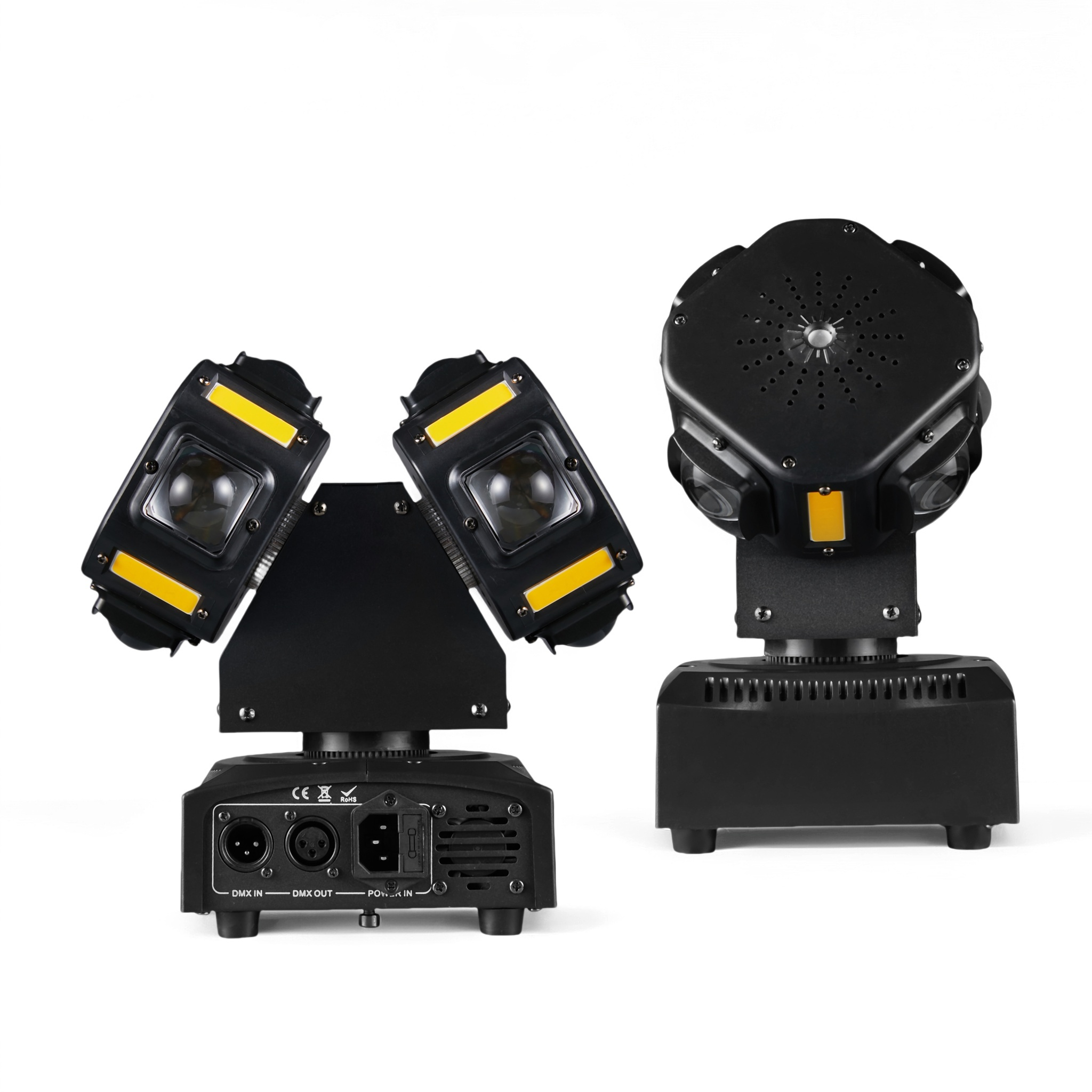 Cabeça móvel led 3 em 1, 8x12w rgbw, feixe de led de cabeça dupla e estroboscópio 8x5w, ouro brilhante, vermelho e verde, estrela laser, efeito de luz dj