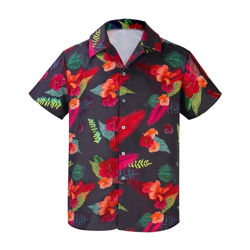 เสื้อฮาวายพิมพ์ลาย3D สำหรับผู้ชาย, เสื้อฮาวายทรงหลวมแขนลำลองขาสั้น Baju atasan Pantai เสื้อเบลาส์แนวสตรีทเสื้อผ้าผู้ชาย