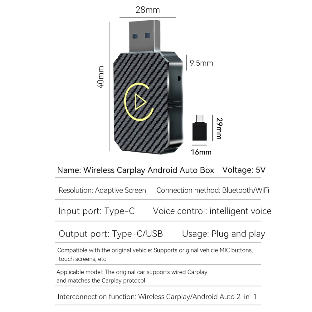 NEW Wireless CarPlay Android Auto Adapter Wired to Wireless 2 in 1 Mini Car Ai Box for Audi Toyota VW Peugeot plug and paly