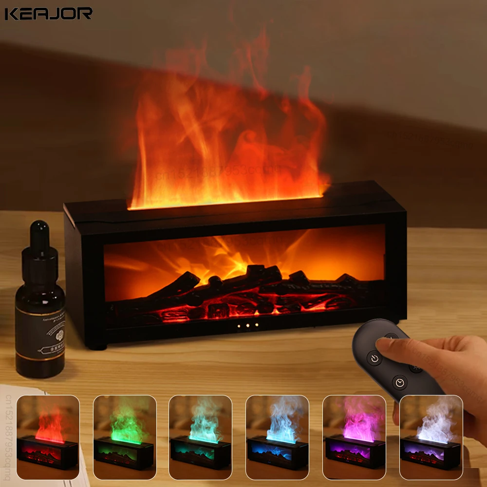 Aroma-luchtbevochtiger Vlam etherische olie-diffuser Luchtbevochtiger Aromatherapie geurverspreider met RGB-licht en afstandsbediening