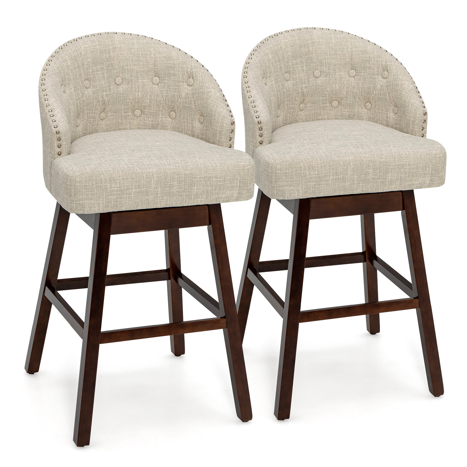 Barhocker 2er Set, Barstuhl 360° drehbar, Küchenhocker mit Lehne und Fußstütze, Sitzhöhe 78cm, Stuhl modern, ideal für Bar