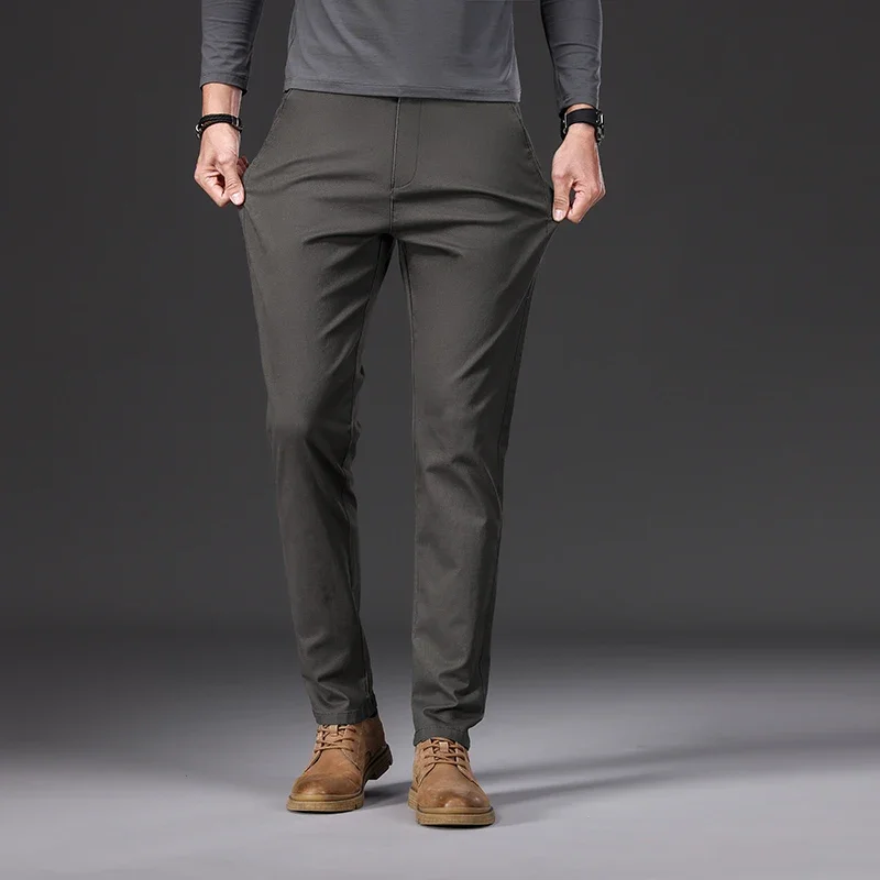 Herren-Freizeithose aus 9 % Baumwolle, Herbstmode, bequem, elastisch, schmal, gerade, Business-Hose, Schwarz, Armeegrün, Khaki