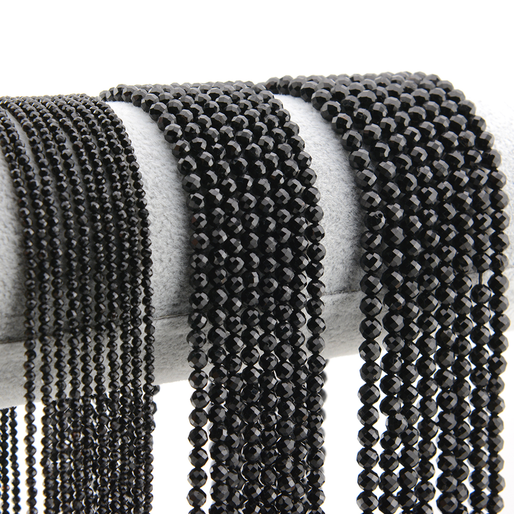 Cuentas redondas facetadas de turmalina negra Natural/cubo/Rondelle de 2mm,3mm,4mm,1x2mm,2x3mm, fabricación de joyas finas