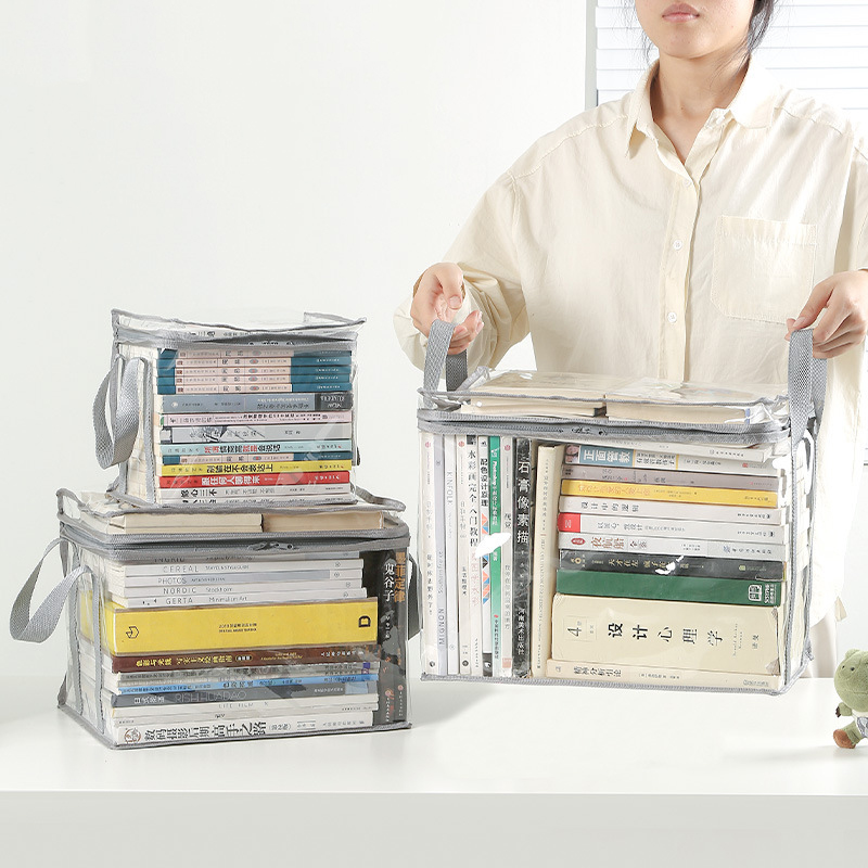 Foldable book box student dormitory classroom book organizer transparent waterproof household book organizing storage box