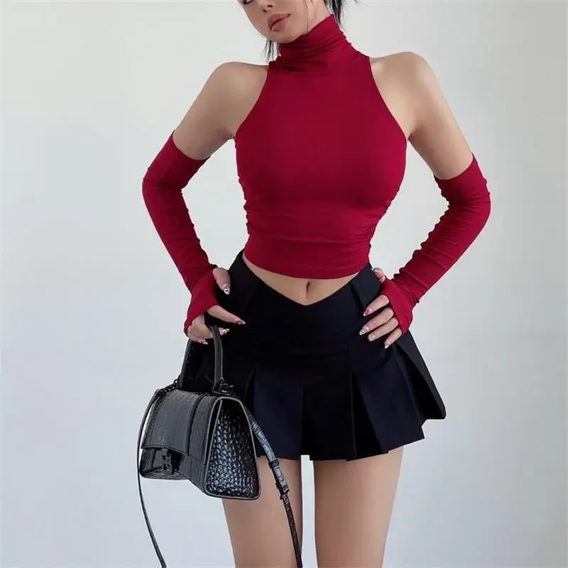 女性用Y2Kショートトップ,長袖,セクシー,タートルネック,タンクトップ,スリムフィット,ショートTシャツ,スリム,ストリートウェア,新しいコレクション2022