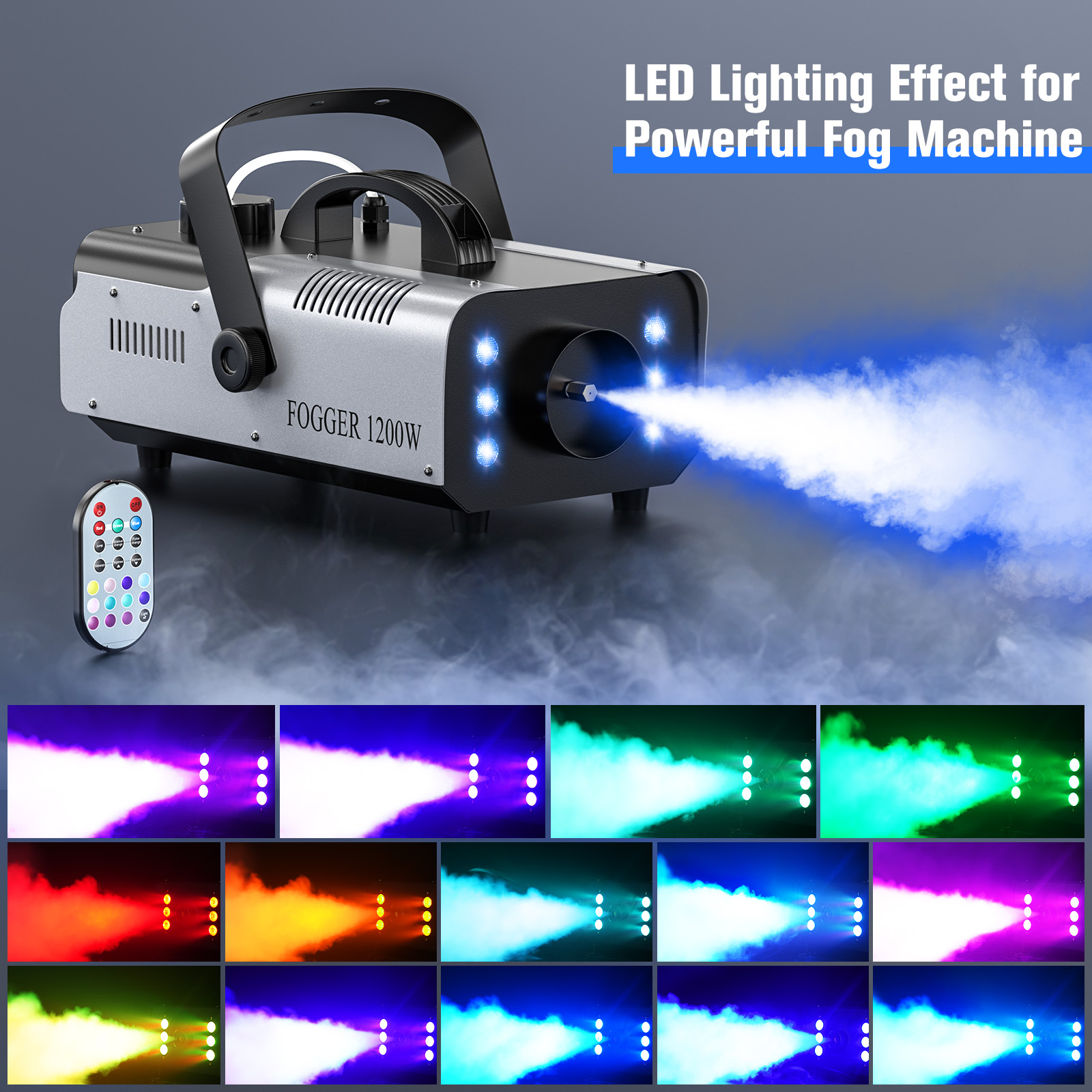 U'King RGB Stage Effect Rookmachine Kleurrijke LED-verlichting Remote Fogger Ejector Disco Fog Machine voor Stage DJ Party Kerstmis