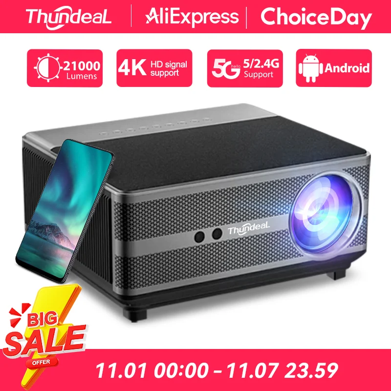 ThundeaL Full HD 1080P proyector TD98 WiFi LED 2K 4K Video película haz TD98W Android proyector PK DLP cine en casa proyector